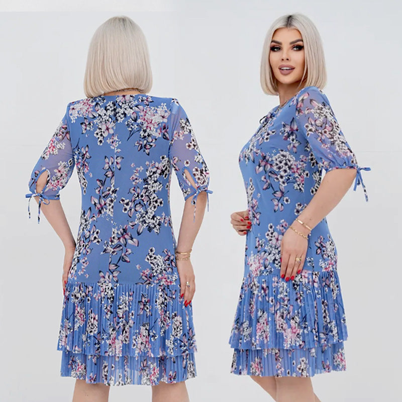 🌸 Rochie elegantă plisată cu mânecă scurtă și lungă👗